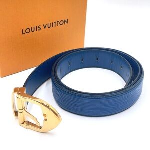 Louis Vuitton Blue Epi Leather Belt with Gold-Tone Buckle